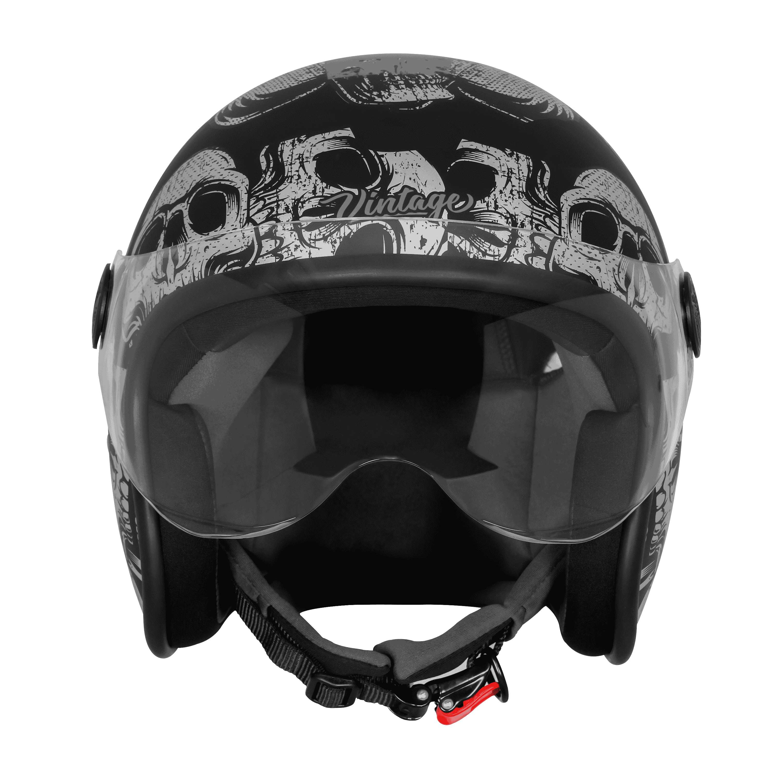 SBH-54 VINTAGE SKULL GLOSSY BLACK WITH GREY